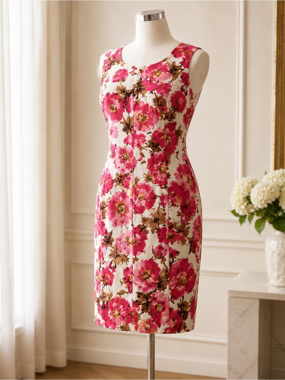 Newport News Sleeveless Floral Sheath Dress in Pink and Cream Size 14W NWT. - Picture 3 of 5